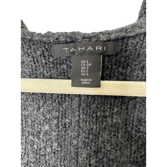 Tahari Charcoal Gray Longline Hooded Cardigan Sweater Women's Small - Picture 4 of 5